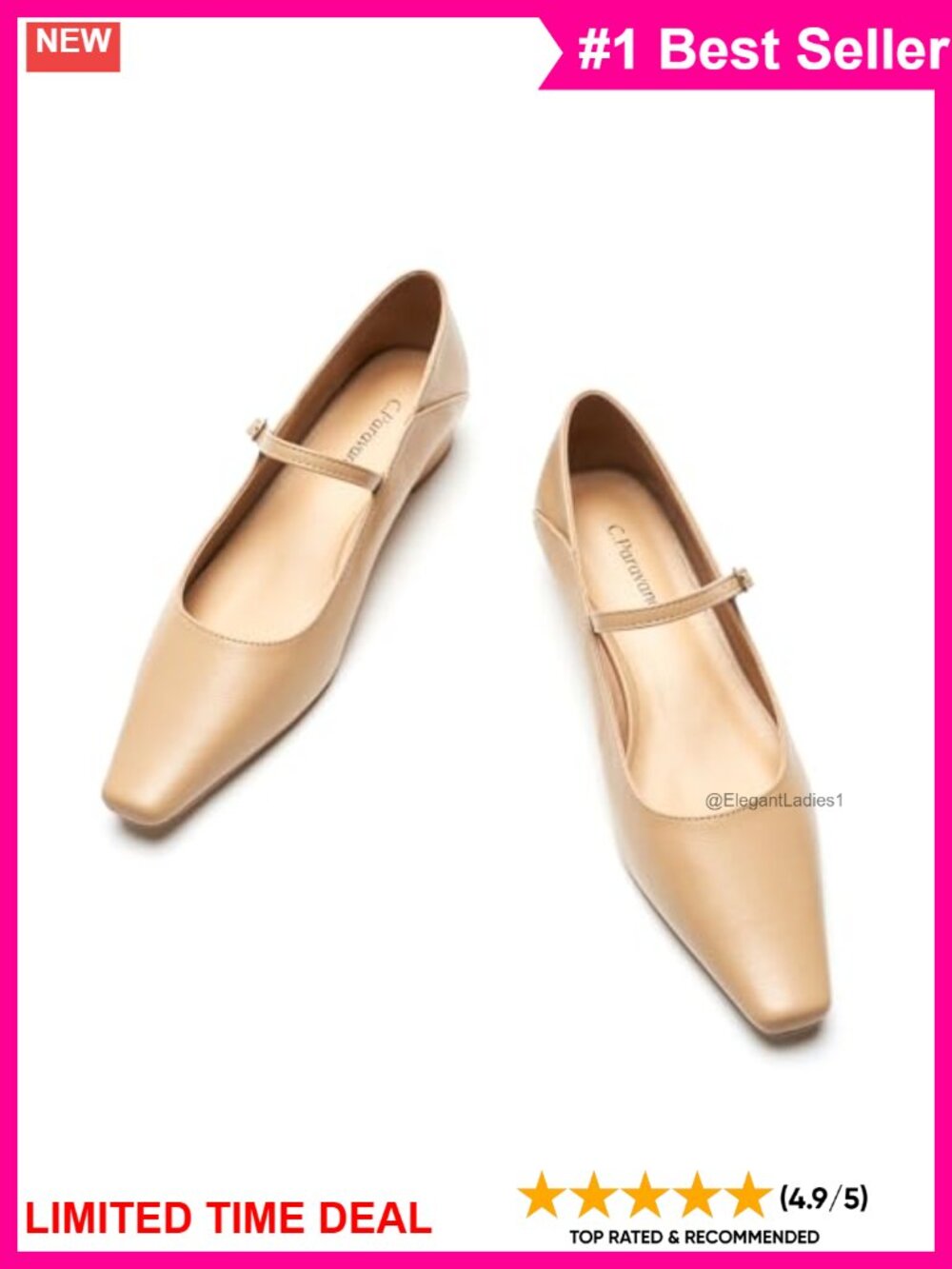 Mary Jane Flats Low Heel Square Toe Leather Dress Pumps with Convertible Heel